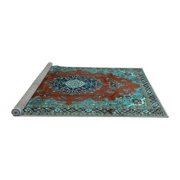 Sideview of Machine Washable Medallion Light Blue Traditional Rug, wshtr442lblu