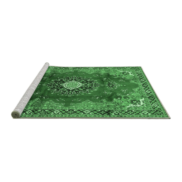 Sideview of Machine Washable Medallion Emerald Green Traditional Area Rugs, wshtr442emgrn