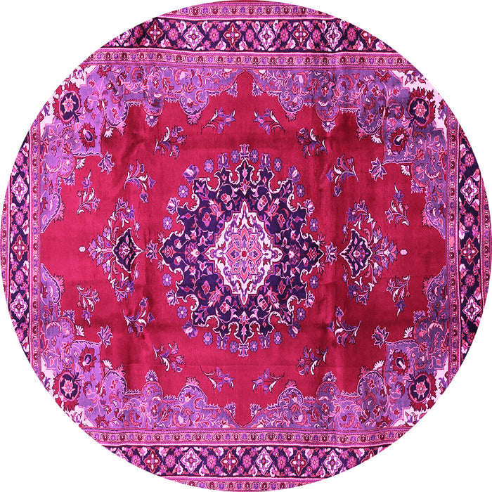 Round Machine Washable Medallion Pink Traditional Rug, wshtr442pnk