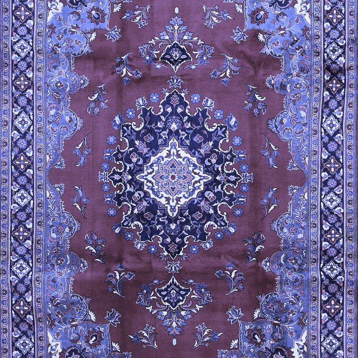 Machine Washable Medallion Blue Traditional Rug, wshtr442blu