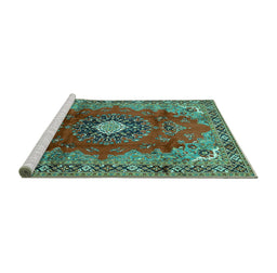 Sideview of Machine Washable Medallion Turquoise Traditional Area Rugs, wshtr442turq