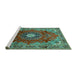 Sideview of Machine Washable Medallion Turquoise Traditional Area Rugs, wshtr442turq