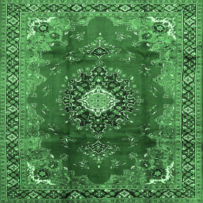 Square Medallion Emerald Green Traditional Rug, tr442emgrn