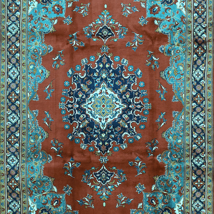 Machine Washable Medallion Light Blue Traditional Rug, wshtr442lblu