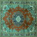 Square Machine Washable Medallion Turquoise Traditional Area Rugs, wshtr442turq