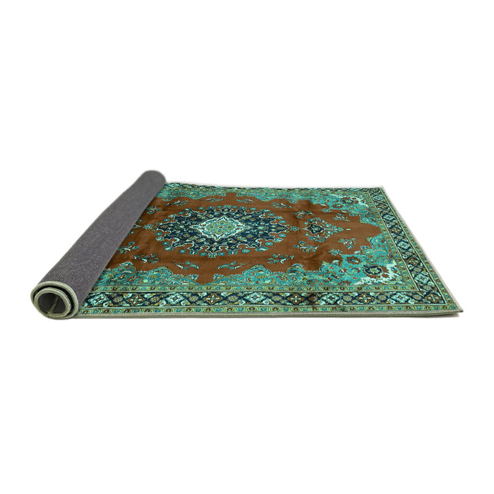 Sideview of Medallion Turquoise Traditional Rug, tr442turq