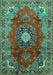 Machine Washable Medallion Turquoise Traditional Area Rugs, wshtr442turq