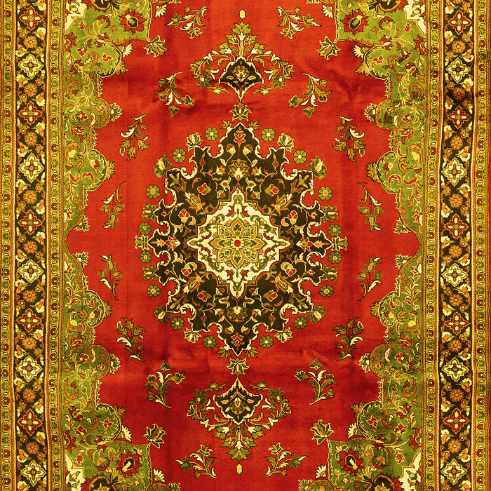 Machine Washable Medallion Yellow Traditional Rug, wshtr442yw