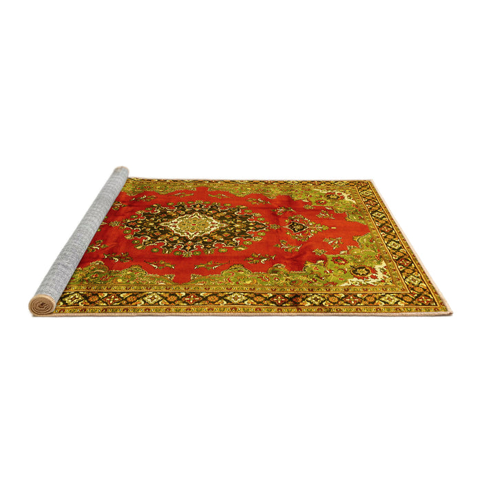 Sideview of Machine Washable Medallion Yellow Traditional Rug, wshtr442yw