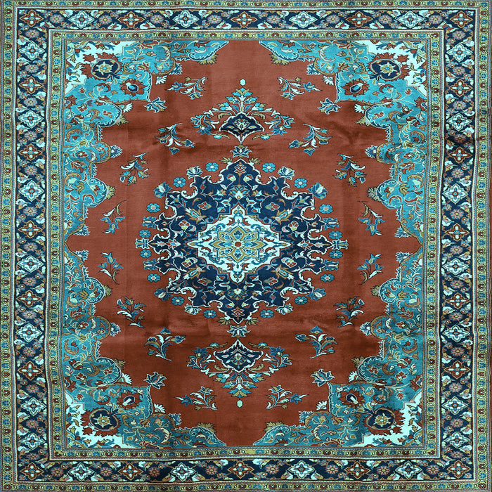 Square Machine Washable Medallion Light Blue Traditional Rug, wshtr442lblu