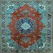 Square Machine Washable Medallion Light Blue Traditional Rug, wshtr442lblu