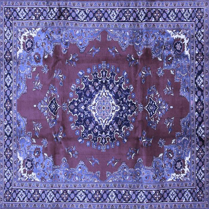 Square Machine Washable Medallion Blue Traditional Rug, wshtr442blu