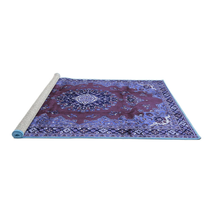 Sideview of Machine Washable Medallion Blue Traditional Rug, wshtr442blu