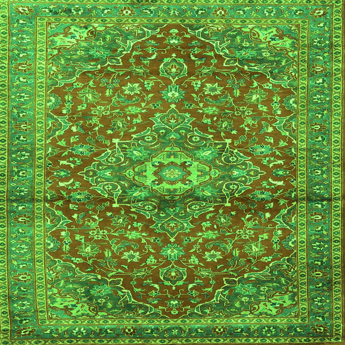 Round Machine Washable Medallion Green Traditional Area Rugs, wshtr4430grn