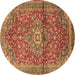 Round Medallion Brown Traditional Rug, tr4430brn