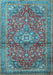 Machine Washable Medallion Light Blue Traditional Rug, wshtr4430lblu