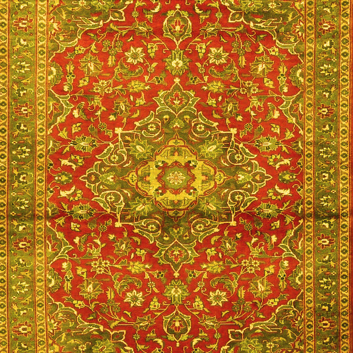 Machine Washable Medallion Yellow Traditional Rug, wshtr4430yw