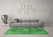 Machine Washable Medallion Emerald Green Traditional Area Rugs in a Living Room,, wshtr4430emgrn