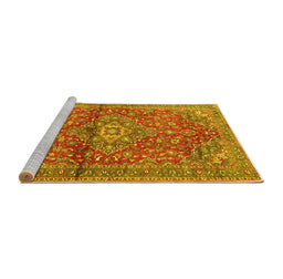 Sideview of Machine Washable Medallion Yellow Traditional Rug, wshtr4430yw