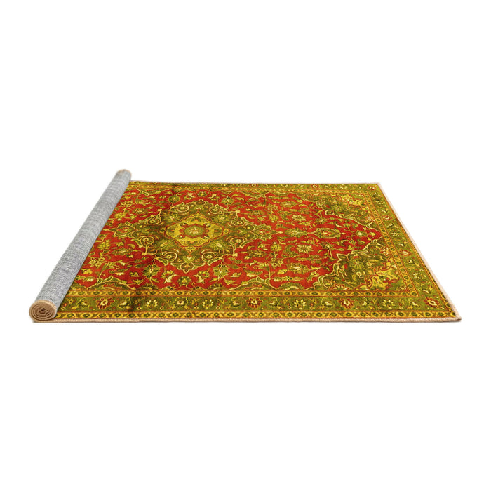 Sideview of Machine Washable Medallion Yellow Traditional Rug, wshtr4430yw