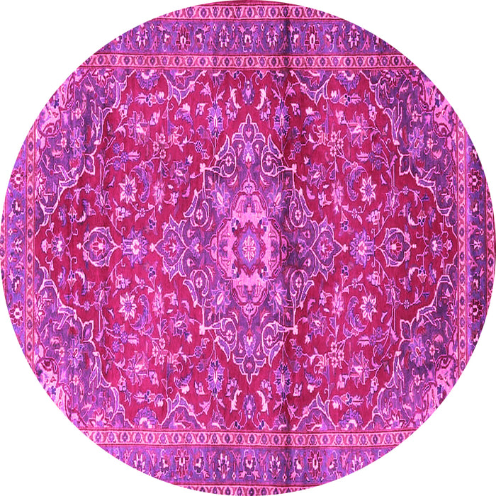 Round Machine Washable Medallion Pink Traditional Rug, wshtr4430pnk