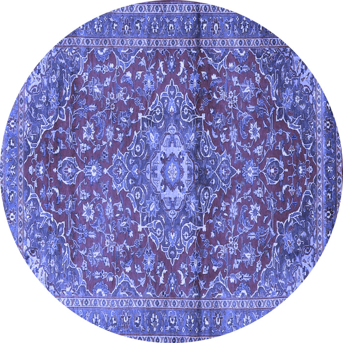 Round Machine Washable Medallion Blue Traditional Rug, wshtr4430blu
