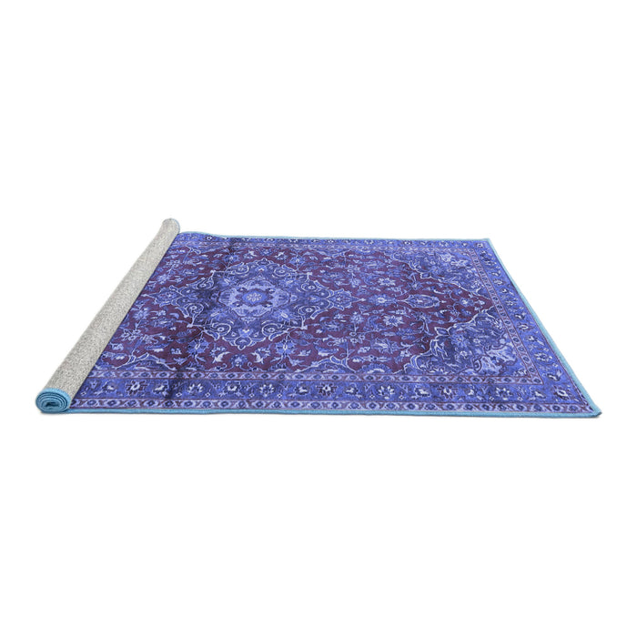 Sideview of Machine Washable Medallion Blue Traditional Rug, wshtr4430blu