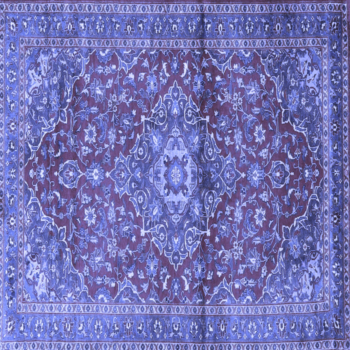 Square Machine Washable Medallion Blue Traditional Rug, wshtr4430blu