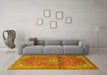 Machine Washable Medallion Yellow Traditional Rug in a Living Room, wshtr4430yw