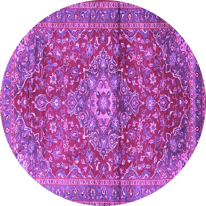 Round Machine Washable Medallion Purple Traditional Area Rugs, wshtr4430pur