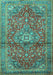 Machine Washable Medallion Turquoise Traditional Area Rugs, wshtr4430turq