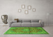 Machine Washable Medallion Green Traditional Area Rugs in a Living Room,, wshtr4430grn