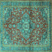 Square Machine Washable Medallion Turquoise Traditional Area Rugs, wshtr4430turq