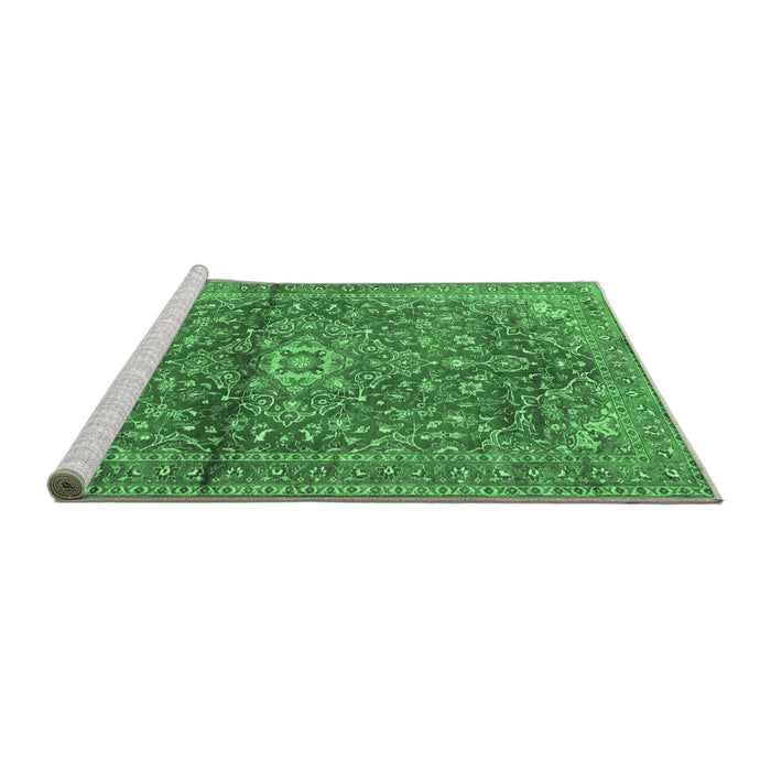 Sideview of Machine Washable Medallion Emerald Green Traditional Area Rugs, wshtr4430emgrn