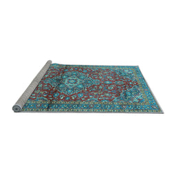 Sideview of Machine Washable Medallion Light Blue Traditional Rug, wshtr4430lblu