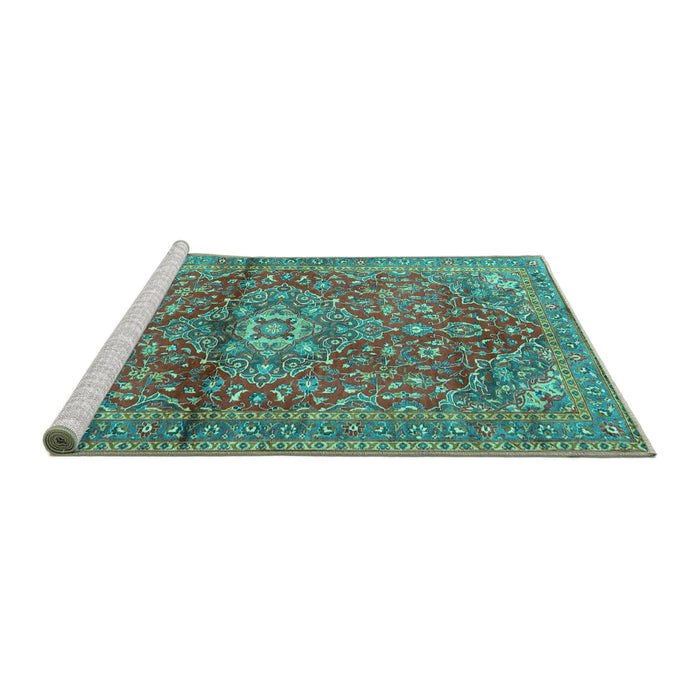 Sideview of Machine Washable Medallion Turquoise Traditional Area Rugs, wshtr4430turq