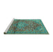 Sideview of Machine Washable Medallion Turquoise Traditional Area Rugs, wshtr4430turq