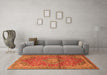 Machine Washable Medallion Orange Traditional Area Rugs in a Living Room, wshtr4430org