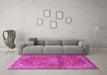 Machine Washable Medallion Pink Traditional Rug in a Living Room, wshtr4430pnk