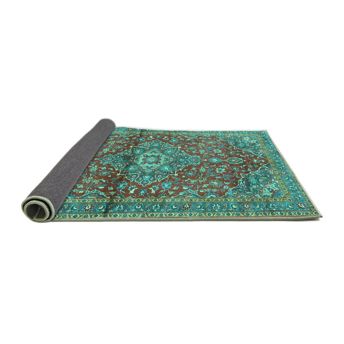 Sideview of Medallion Turquoise Traditional Rug, tr4430turq