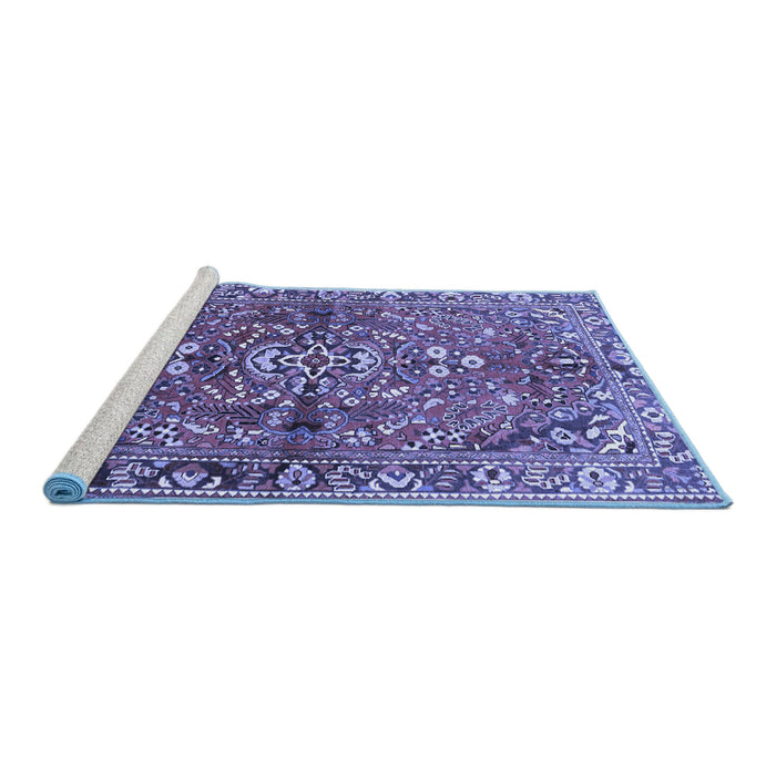 Sideview of Machine Washable Persian Blue Traditional Rug, wshtr4431blu