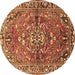 Round Persian Brown Traditional Rug, tr4431brn