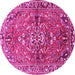 Round Machine Washable Persian Pink Traditional Rug, wshtr4431pnk