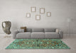 Machine Washable Persian Turquoise Traditional Area Rugs in a Living Room,, wshtr4431turq