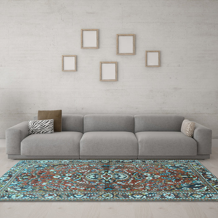 Machine Washable Persian Light Blue Traditional Rug in a Living Room, wshtr4431lblu