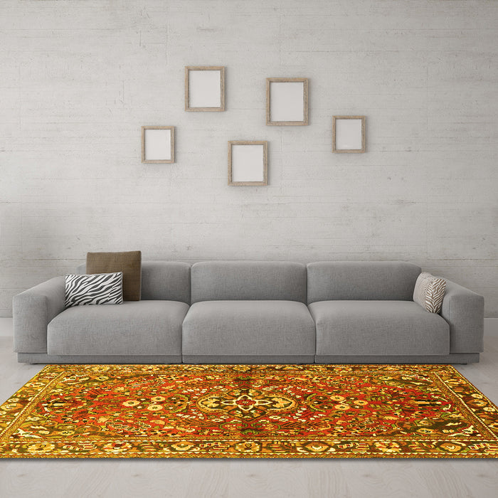 Machine Washable Persian Yellow Traditional Rug in a Living Room, wshtr4431yw