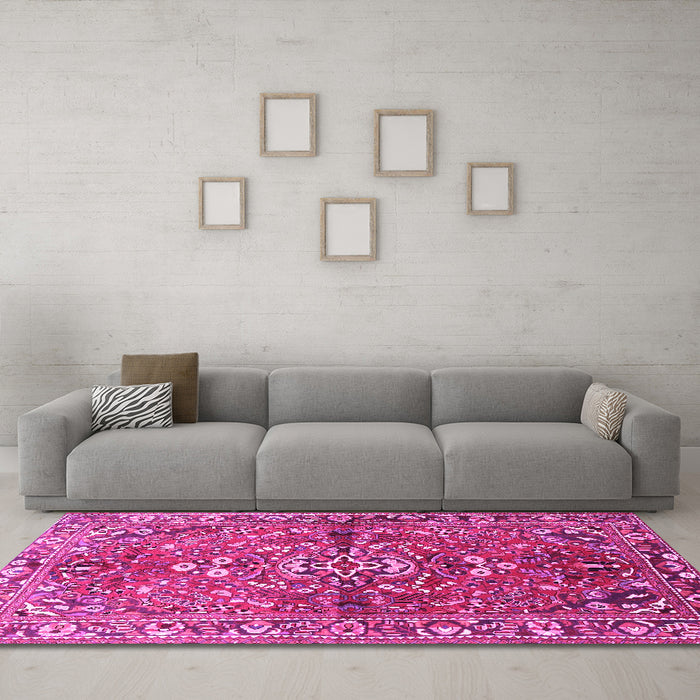 Machine Washable Persian Pink Traditional Rug in a Living Room, wshtr4431pnk