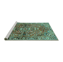 Sideview of Machine Washable Persian Turquoise Traditional Area Rugs, wshtr4431turq