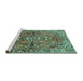 Sideview of Machine Washable Persian Turquoise Traditional Area Rugs, wshtr4431turq