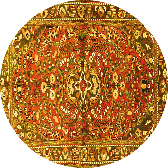 Round Machine Washable Persian Yellow Traditional Rug, wshtr4431yw
